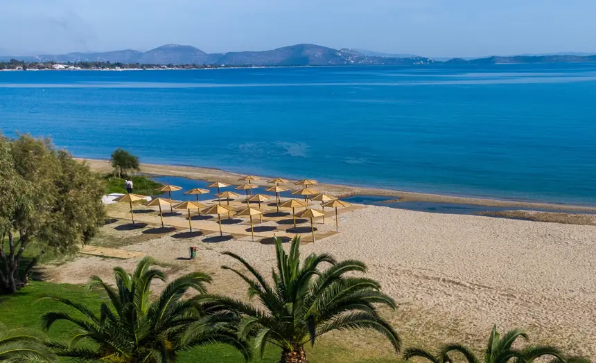Nea Makri beach near Rafina — a long family beach with shallow water
