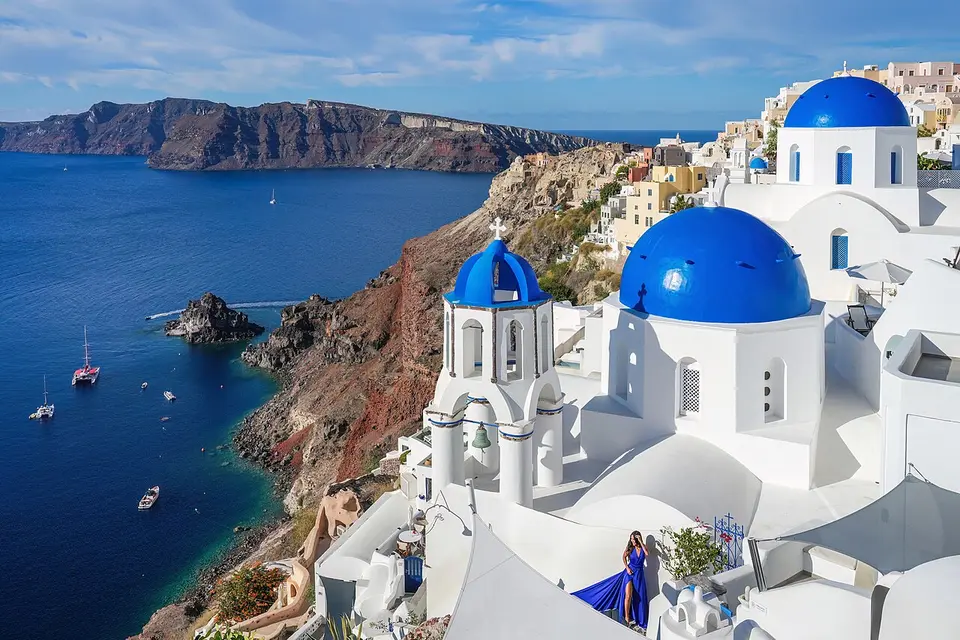 The blue-domed churches of Oia, Santorini